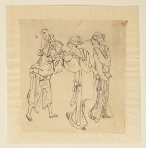 Mann, zwei Frauen und Kind von Katsushika Hokusai