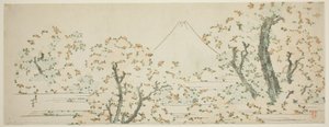 Der Berg Fuji mit blühenden Kirschbäumen von Katsushika Hokusai