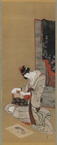 Neujahrsbrauch: Schminken am Neujahrsmorgen, Edo-Zeit, ca. 1806-11 von Katsushika Hokusai