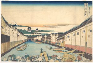 Nihonbashi in Edo, aus der Serie Sechsunddreißig Ansichten des Berges Fuji von Katsushika Hokusai