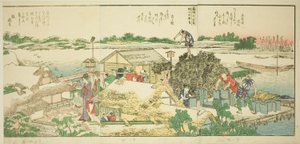 Seiten aus dem illustrierten Buch "Panoramablicke entlang der Ufer des Sumida-Flusses"