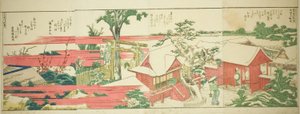 Seiten aus dem illustrierten Buch "Panoramablicke entlang der Ufer des Sumida-Flusses (Ehon Sumidagawa ryogan ichiran)" von Katsushika Hokusai