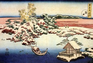 Verschneite Landschaft am Sumida-Fluss, Japan