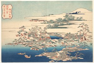 Kiefern und Wellen bei Ryūtō, aus der Serie Acht Ansichten der Ryūkyū-Inseln von Katsushika Hokusai