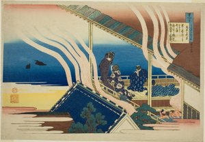 Gedicht von Fujiwara no Yoshitaka, aus der Serie "Hundert Gedichte erklärt von der Amme (Hyakunin isshu uba ga etoki)"