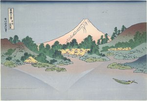 Spiegelung des Fuji im Misaka-See in der Provinz Kai, aus der Serie Sechsunddreißig Ansichten des Berges Fuji von Katsushika Hokusai