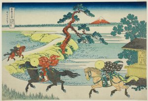 Sekiya-Dorf am Sumida-Fluss (Sumidagawa Sekiya no sato), aus der Serie "36 Ansichten des Berges Fuji (Fugaku sanjurokkei)"