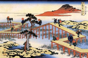 Serie bemerkenswerter Ansichten von Brücken aus verschiedenen Provinzen: Die Yatsuhashi-Brücke in der Provinz Mikawa, Japan von Katsushika Hokusai