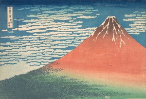 Südwind, klarer Himmel Gaifu kaisei, auch bekannt als Roter Fuji, aus der Serie Dreißig..., ca. 1830-32
