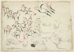 Studien von Pferden, Katzen und Ratten (aus "Hokusai Manga"), um 1815-1849 von Katsushika Hokusai