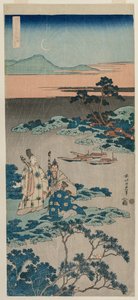 Der Minister Toru Daijin steht an einem See unter einem Halbmond, 1834-1835 von Katsushika Hokusai
