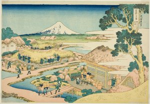 Die Teeplantage von Katakura in der Provinz Suruga, aus der Serie "Sechsunddreißig Ansichten des Berges Fuji" von Katsushika Hokusai
