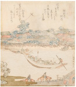 Die Ufer des Sumida-Flusses, Komatomeishi. Triptychon aus der Serie Umazukushi, Mittelteil, 1822