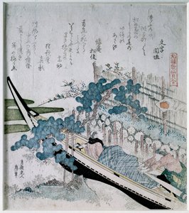 Der Kiefernbaum des datierenden Paares alter Männer auf einem Boot. Japanischer Druck „Surimono Nishiki-e“ mit Kupfer und Silber von Katsushika Hokusai (1760-1849) Privatsammlung von Katsushika Hokusai