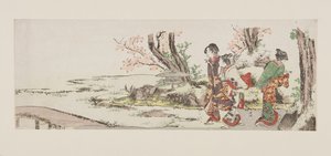 Drei Frauen betrachten Kirschblüten (Farbholzschnitt) von Katsushika Hokusai