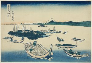 Tsukudajima in der Provinz Musashi, aus der Serie "Sechsunddreißig Ansichten des Berges Fuji"