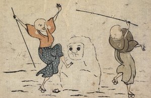 Zwei Blinde und Schneemann von Katsushika Hokusai
