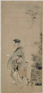 Zwei Unterhalter spazieren am Neujahr, Edo-Periode, ca. 1830-32