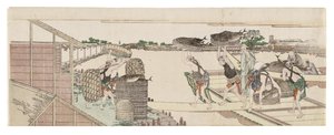 Entladen von Bonito für den Markt von Katsushika Hokusai