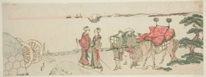 Frauen und Begleiter am Strand von Tanakawa von Katsushika Hokusai