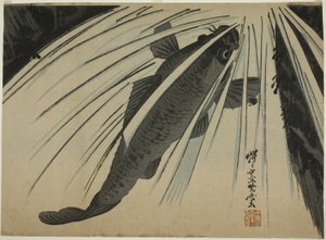 Karpfen, der Wasserfälle hinaufsteigt von Kawanabe Kyosai