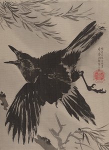 Krähe und Weidenbaum, November 1887 von Kawanabe Kyosai