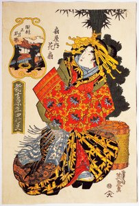 Kurtisane Hanaogi aus dem Ogiya-Haus bei der Frühlingsparade der Kurtisanen, um 1830, Ukiyo-e-Kunstdruck von Keisai Eisen (1790-1848)