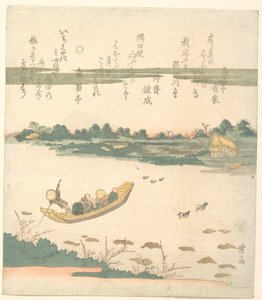 Fährboot bei der Überquerung des Sumida-Flusses von Keisai Eisen
