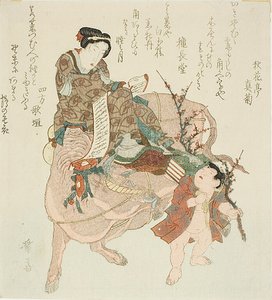 Mädchen reitet auf einem Ochsen von Keisai Eisen