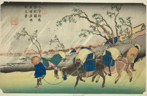 Nr. 20: Regen auf der Hiratsuka-Ebene in der Nähe der Kutsukake-Station, aus der Serie "69 Stationen des Kisokaido"