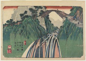 Nr. 41, Nojiri: Ferne Ansicht der Ina-Flussbrücke von Keisai Eisen