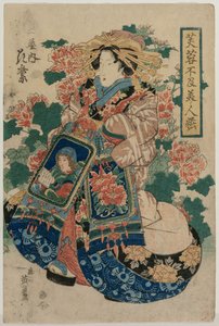 Die Kurtisane Hanamurasaki von der Tsuchiya (aus der Serie Schönheiten in ihrer Pracht zwischen Malvenblumen) von Keisai Eisen