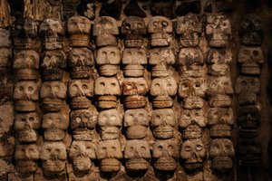 Größte Azteken, MM7677, Mexiko-Stadt, Mexiko, Templo Mayor Museum, Standortfotos, Tzompantli, 2008 (Foto)