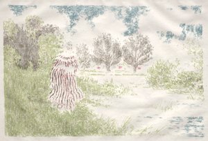 Landschaften: Frau in einem gestreiften Kleid, 1898