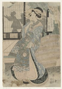 Kurtisane Oi aus dem Ebiya-Haus (Titel auf Objekt) (Serie: Schönheiten aus den Lusthäusern) (Serie: Seiro bijin soroi, Titel auf Objekt) von Kikugawa Eizan