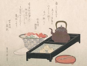 Utensilien für Tee und eine Kuchen-Schüssel von Kikugawa Eizan