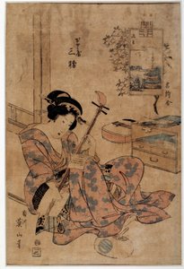 Kunst Japan: Musiker. Drucke von Eizan Kikugawa (1787-1867) 18. Jahrhundert Rennes, Musée des Beaux Arts