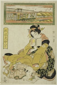 Das Theaterviertel in Sakai-cho (Sakai cho shibai), aus den Modischen acht Ansichten der östlichen Hauptstadt (Furyu Toto hakkei)