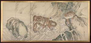 Tigerfamilie, frühes 19. Jahrhundert von Kishi Ganku