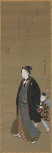 Mann spaziert mit einem Jungen, der einen blühenden Zweig trägt, ca. 1810 von Kitagawa Fujimaro
