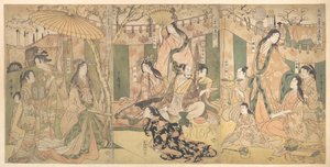 Ansicht der Vergnügungen des Taiko und seiner fünf Ehefrauen in Rakutō von Kitagawa Utamaro