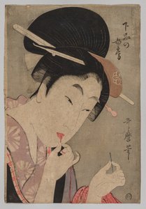 Eine Frau niedrigen Ranges (Gebon no nyōbō), aus der Serie Ein Führer zu den zeitgenössischen Frauenstilen (Tōsei onna fūzoku tsū) von Kitagawa Utamaro