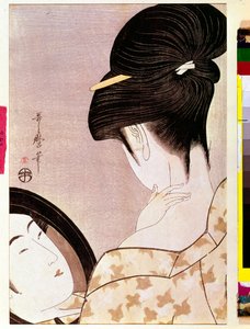 Eine Frau, die ihren Hals mit Schatten pudert. Japanischer Druck von Utamaro Kitagawa (1753-1806). 1795-1796. Paris, Musée Guimet, Nationalmuseum für asiatische Künste von Kitagawa Utamaro