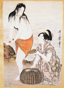 Awabi (Weichtiere) Fischer im Wasser, Ukiyo-e-Kunstdruck von Kitagawa Utamaro (1753-1806), Holzschnitt, japanische Zivilisation, Edo-Periode