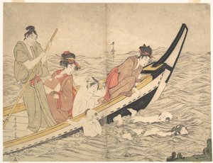 Bootsausflug mit schwimmenden Kindern von Kitagawa Utamaro