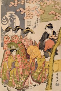 Kurtisanen unter Kirschbäumen vor dem Daiko (Detail) von Kitagawa Utamaro