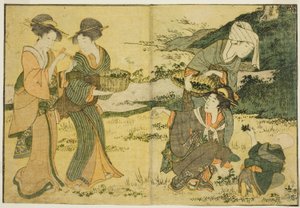 Kräutersammeln im Frühling, aus dem illustrierten Buch "Bilderbuch: Blumen der vier Jahreszeiten (Ehon shiki no hana)," Bd. 1
