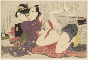 Geisha im Kimono mit langen Ärmeln und ihrem Geliebten (Serie) von Kitagawa Utamaro
