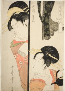 Stunde des Ochsen (Ushi no koku) Fukagawa Vergnügungsviertel (Tatsumi), aus der Serie "Sitten der Schönheiten rund um die Uhr (Fuzoku bijin tokei)" von Kitagawa Utamaro