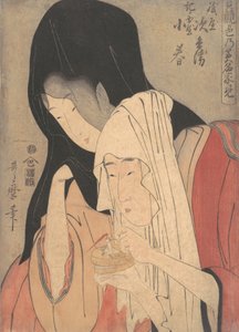 Jihei von Kamiya flieht mit Koharu von Kinokuniya, frühe 1800er von Kitagawa Utamaro
